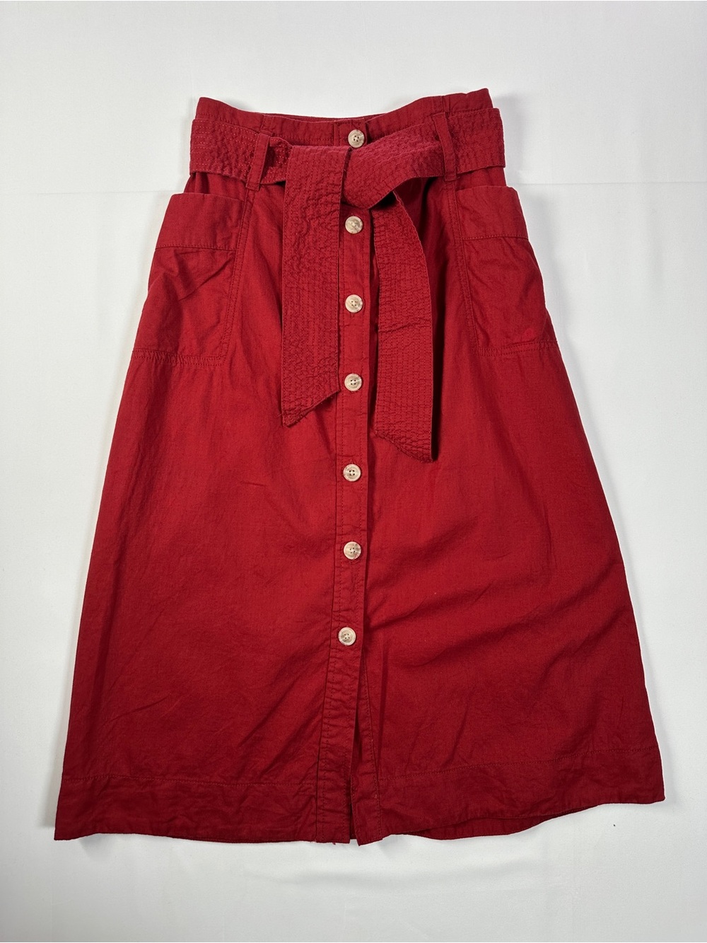 Joe Fresh Linen Cotton Belted Button-Front Midi Skirt Rust Size 0